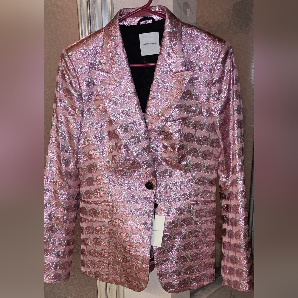 NWT Costume National Pink Lame Metallic  Blazer Women's 46